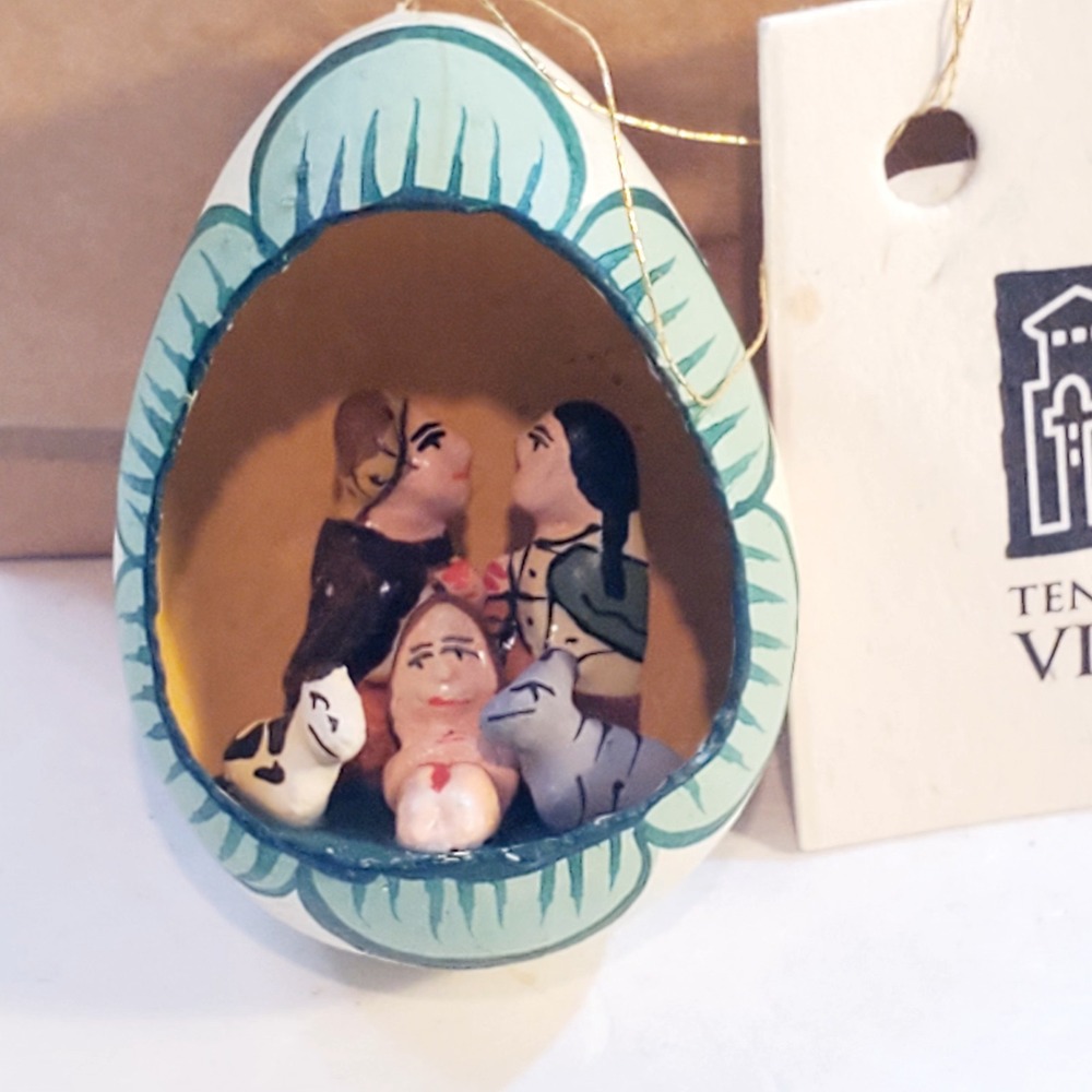 Ten Thousand  Villages Christmas Ornament Nativity Hand Painted Egg Shell